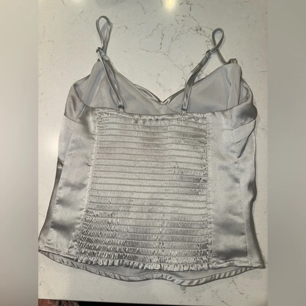 Women’s Silky Silver Ruched Adjustable Tank Top